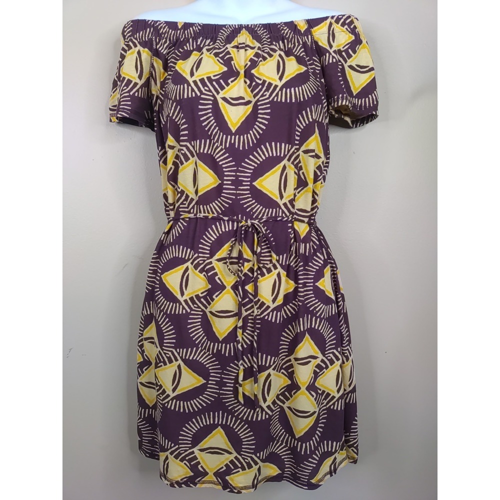 vs tee shop Women Multicolor Pattern Off Shoulder Lightweight Dress Size S